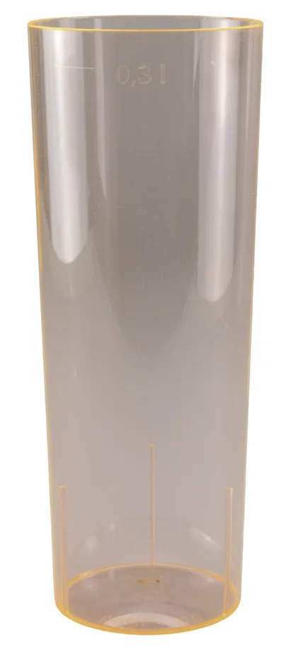 Einweg Longdrinkbecher aus PS, orange leuchtend, 3 dl