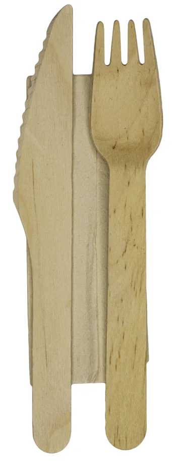 Besteck-Set aus Holz: Messer, Gabel und Serviette