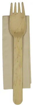 Fourchette en bois, emballage individuel avec serviette