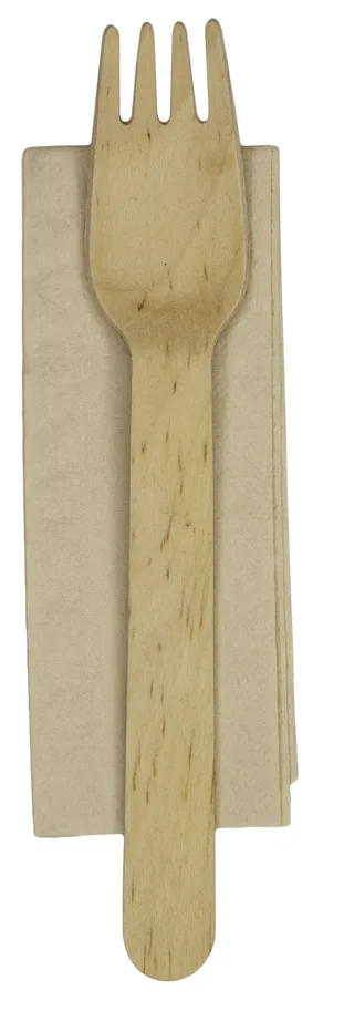Gabel aus Holz, einzelverpackt mit Serviette