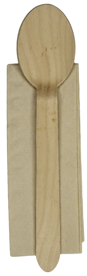 Löffel aus Holz, einzelverpackt mit Serviette