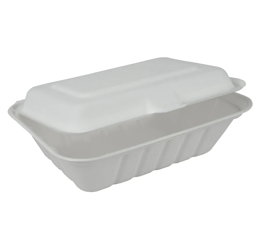 Boîte à menu en bagasse, blanc, un compartiment, 530ml