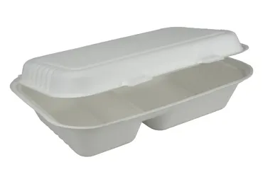Boîte à menu en bagasse, blanc, deux compartiments, 470/300ml
