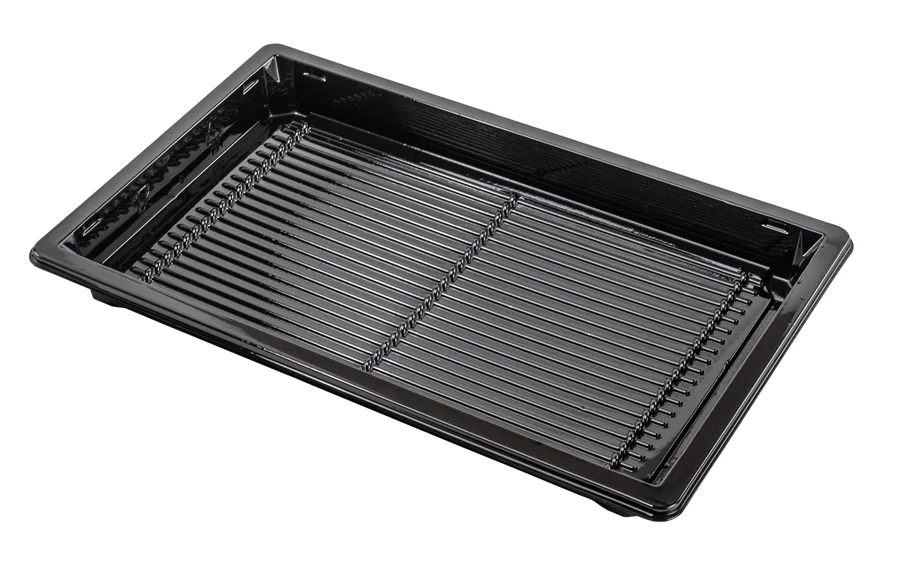 Einweg Sushi Schale aus RPET, schwarz, 21.5 x 13.5 x 2 cm