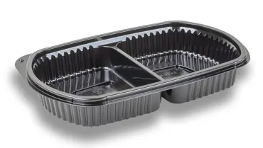 Barquette take-away, noir, 650g, deux compartiments