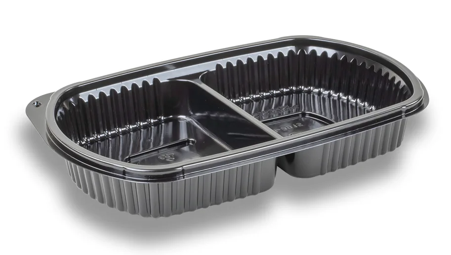 Barquette take-away, noir, 650g, deux compartiments