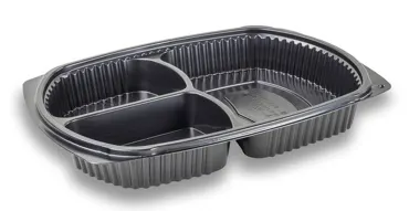 Barquette take-away, noir, 1000g, trois compartiments