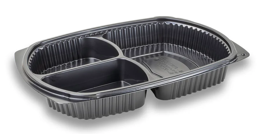 Take Away Menüschale aus PP, schwarz, 1000 g, 3-teilig