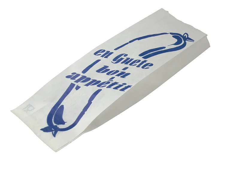 Wurstbeutel aus Papier, weiss, mit Druck