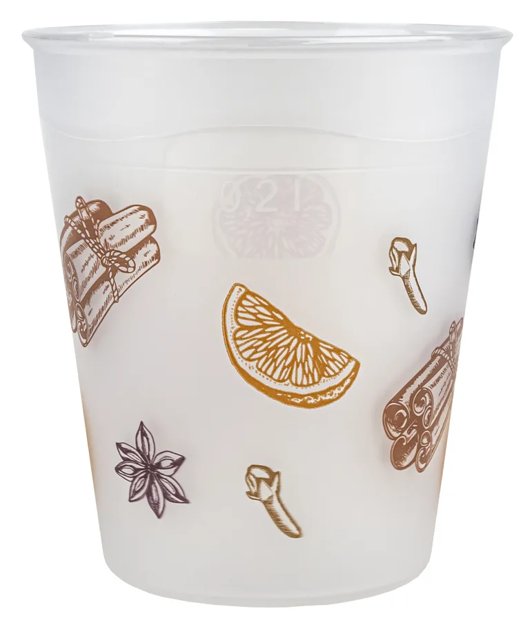 Mehrwegbecher transparent aus PP, 2dl, mit Lagerdruck "Glühwein"